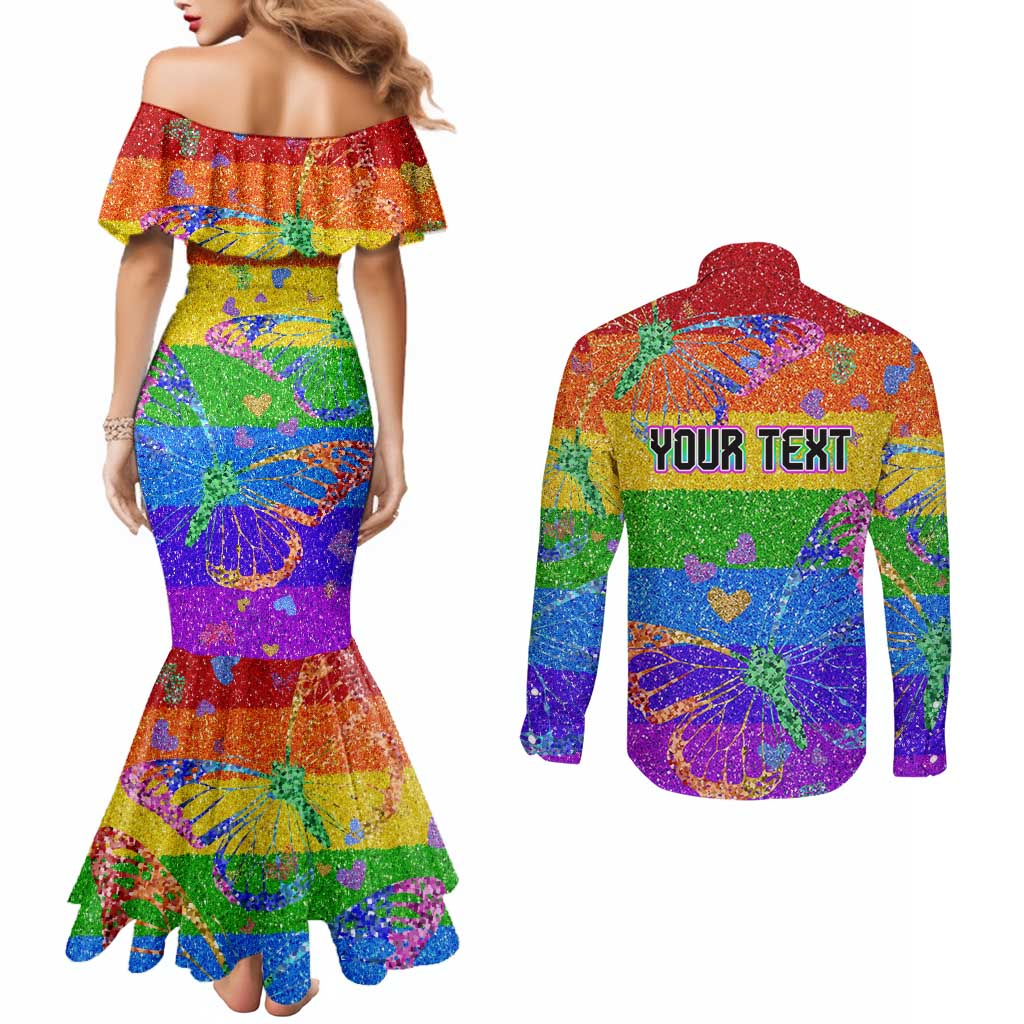 Sydney Mardi Gras Personalized Couples Matching Mermaid Dress and Long Sleeve Button Shirt Pride Rainbow Glitter Colorful Style