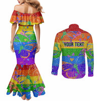 Sydney Mardi Gras Personalized Couples Matching Mermaid Dress and Long Sleeve Button Shirt Pride Rainbow Glitter Colorful Style