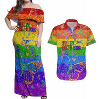 Sydney Mardi Gras Personalized Couples Matching Off Shoulder Maxi Dress and Hawaiian Shirt Pride Rainbow Glitter Colorful Style LT9 - Wonder Print Shop