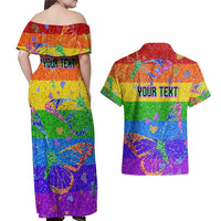 Sydney Mardi Gras Personalized Couples Matching Off Shoulder Maxi Dress and Hawaiian Shirt Pride Rainbow Glitter Colorful Style LT9 - Wonder Print Shop
