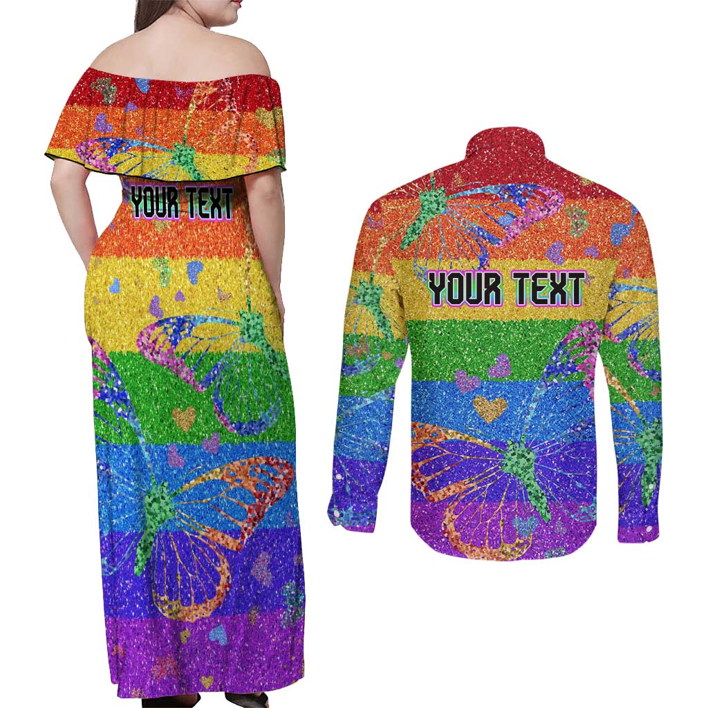 Sydney Mardi Gras Personalized Couples Matching Off Shoulder Maxi Dress and Long Sleeve Button Shirt Pride Rainbow Glitter Colorful Style LT9 - Wonder Print Shop