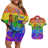 Sydney Mardi Gras Personalized Couples Matching Off Shoulder Short Dress and Hawaiian Shirt Pride Rainbow Glitter Colorful Style LT9 - Wonder Print Shop