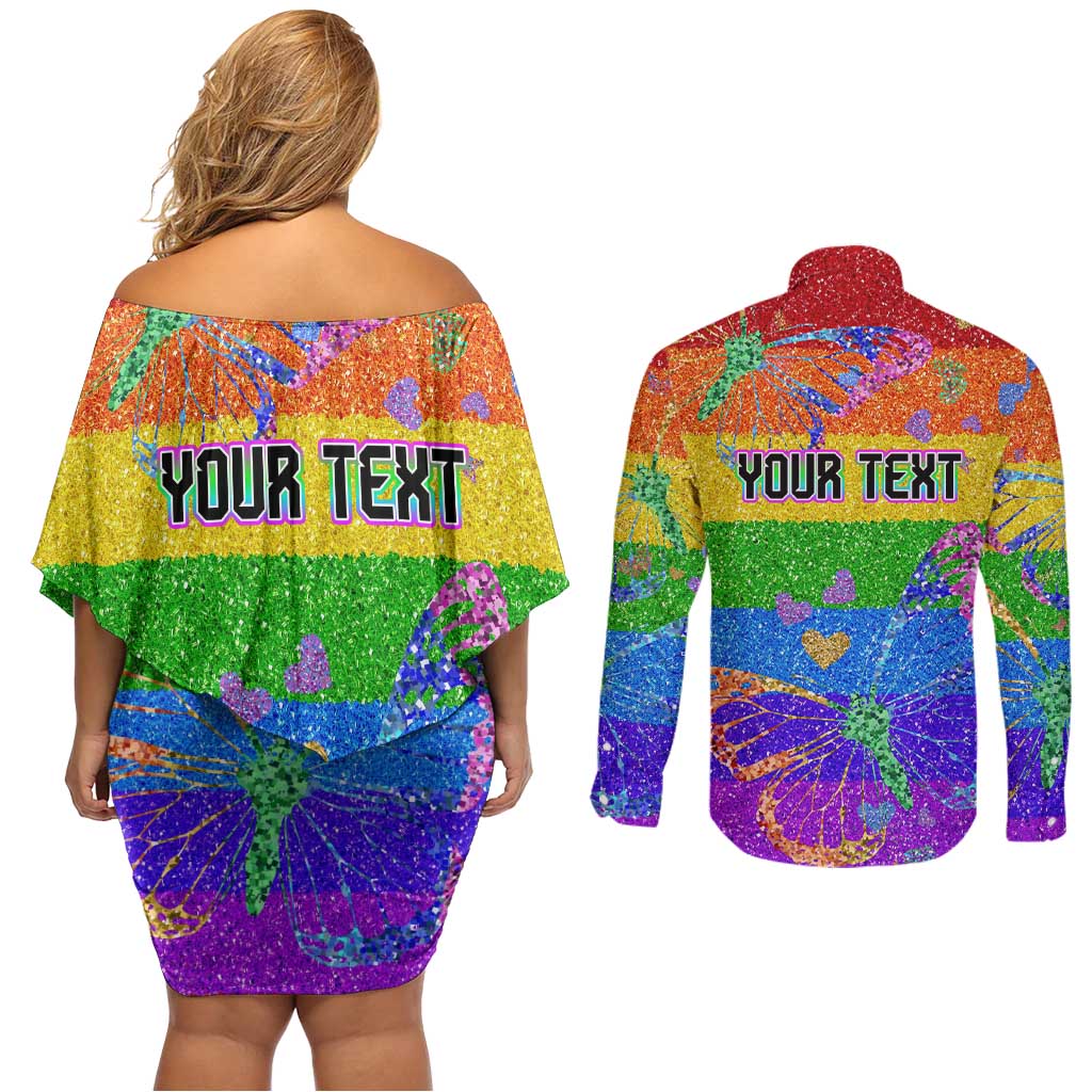 Sydney Mardi Gras Personalized Couples Matching Off Shoulder Short Dress and Long Sleeve Button Shirt Pride Rainbow Glitter Colorful Style LT9 - Wonder Print Shop