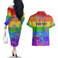 Sydney Mardi Gras Personalized Couples Matching Off The Shoulder Long Sleeve Dress and Hawaiian Shirt Pride Rainbow Glitter Colorful Style LT9 - Wonder Print Shop