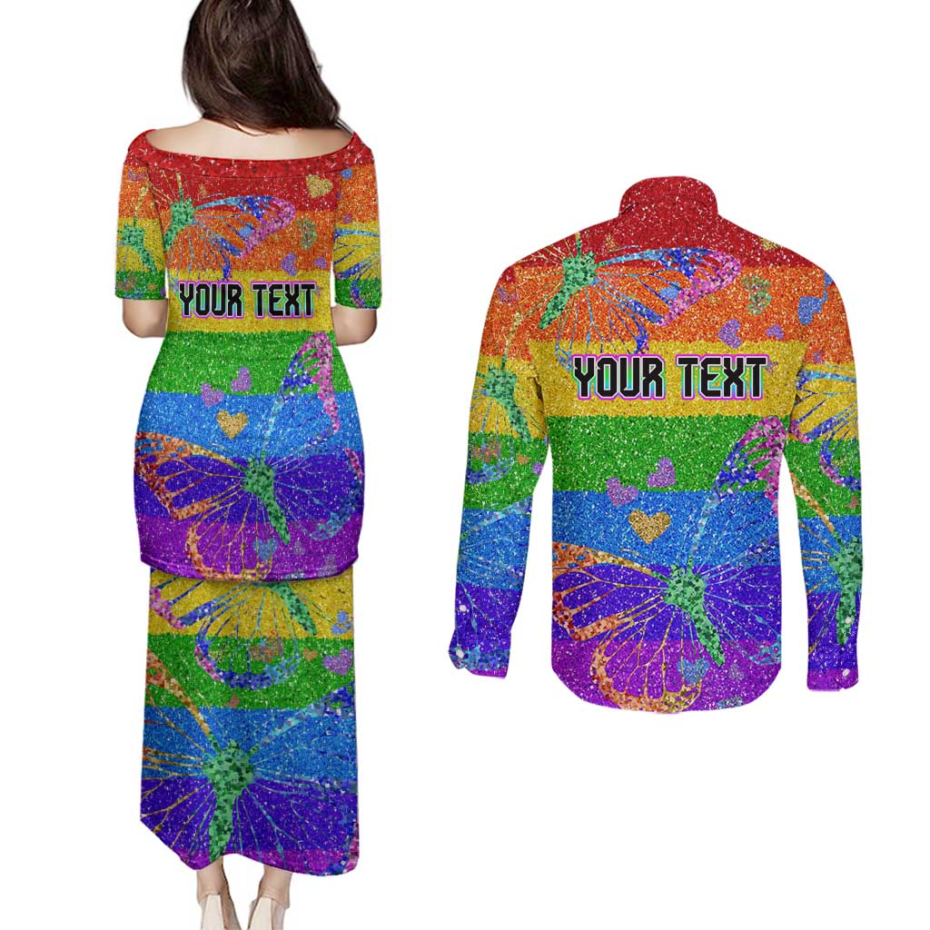 Sydney Mardi Gras Personalized Couples Matching Puletasi and Long Sleeve Button Shirt Pride Rainbow Glitter Colorful Style LT9 - Wonder Print Shop