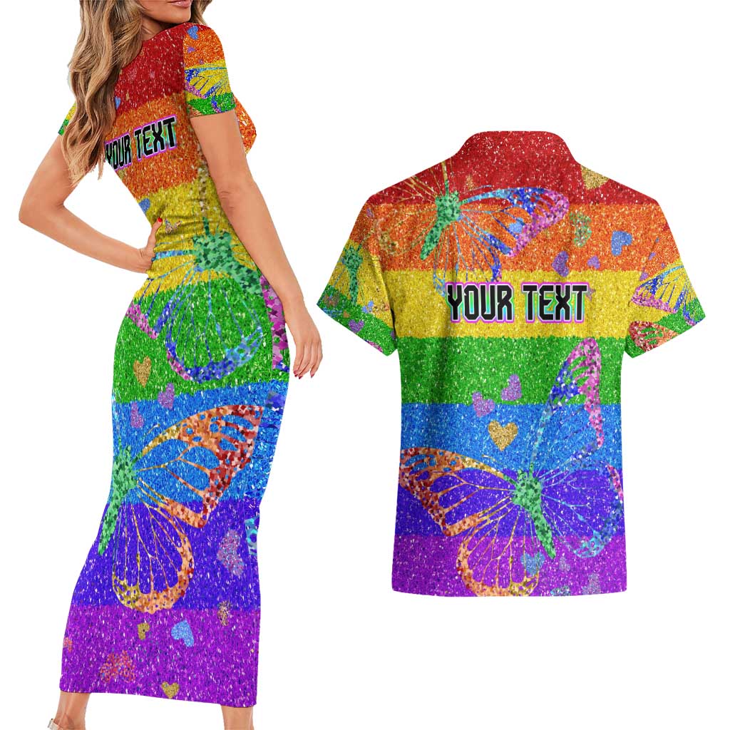 Sydney Mardi Gras Personalized Couples Matching Short Sleeve Bodycon Dress and Hawaiian Shirt Pride Rainbow Glitter Colorful Style LT9 - Wonder Print Shop