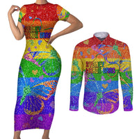 Sydney Mardi Gras Personalized Couples Matching Short Sleeve Bodycon Dress and Long Sleeve Button Shirt Pride Rainbow Glitter Colorful Style LT9 - Wonder Print Shop