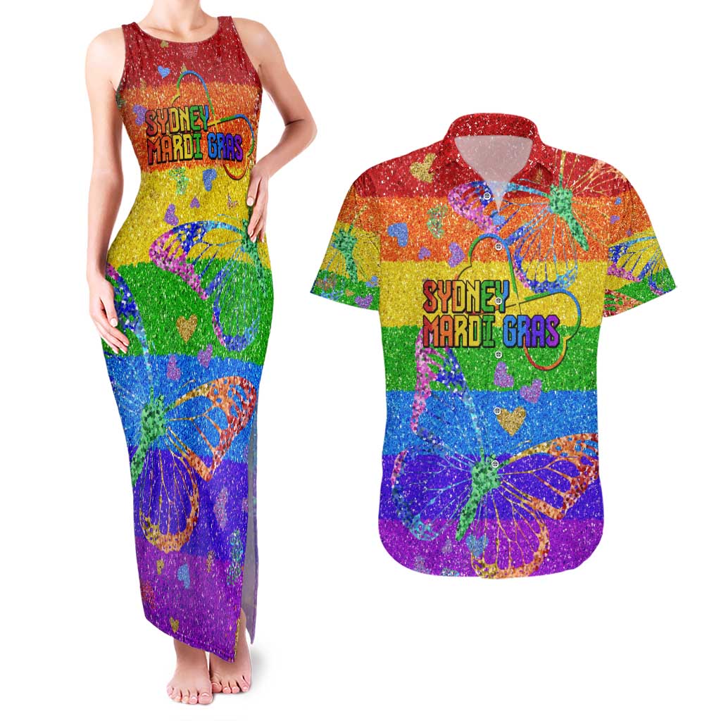 Sydney Mardi Gras Personalized Couples Matching Tank Maxi Dress and Hawaiian Shirt Pride Rainbow Glitter Colorful Style LT9 - Wonder Print Shop