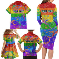 Sydney Mardi Gras Personalized Family Matching Long Sleeve Bodycon Dress and Hawaiian Shirt Pride Rainbow Glitter Colorful Style LT9 - Wonder Print Shop