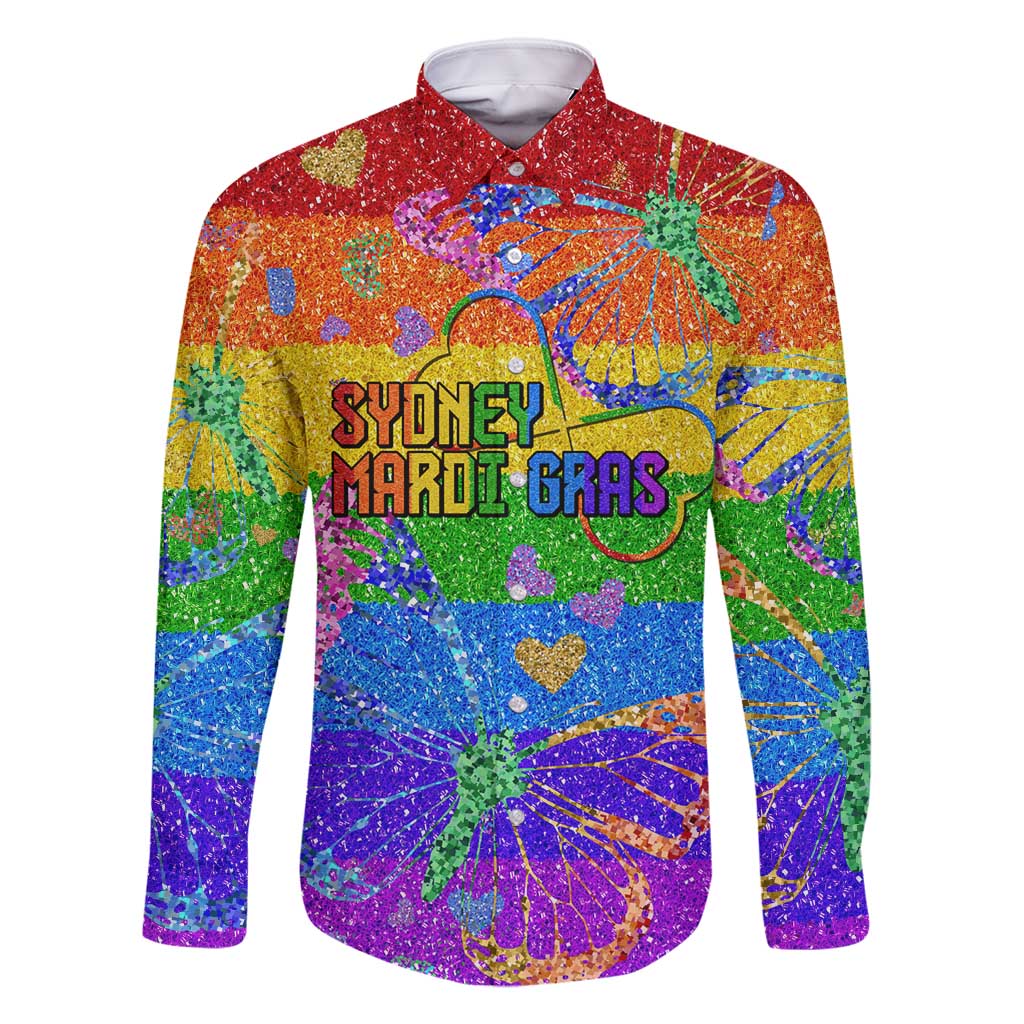 Sydney Mardi Gras Personalized Family Matching Long Sleeve Bodycon Dress and Hawaiian Shirt Pride Rainbow Glitter Colorful Style LT9 - Wonder Print Shop