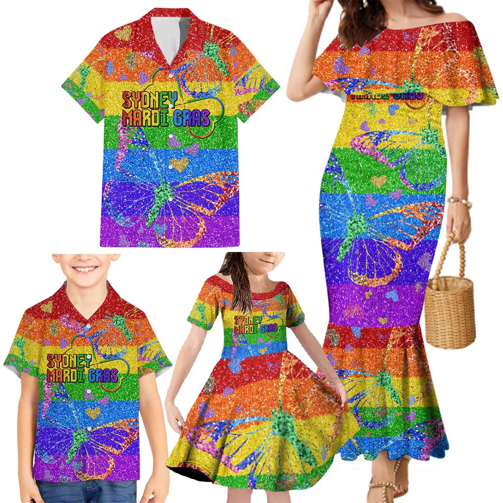 Sydney Mardi Gras Personalized Family Matching Mermaid Dress and Hawaiian Shirt Pride Rainbow Glitter Colorful Style LT9 - Wonder Print Shop