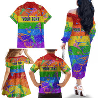 Sydney Mardi Gras Personalized Family Matching Off The Shoulder Long Sleeve Dress and Hawaiian Shirt Pride Rainbow Glitter Colorful Style - Wonder Print Shop
