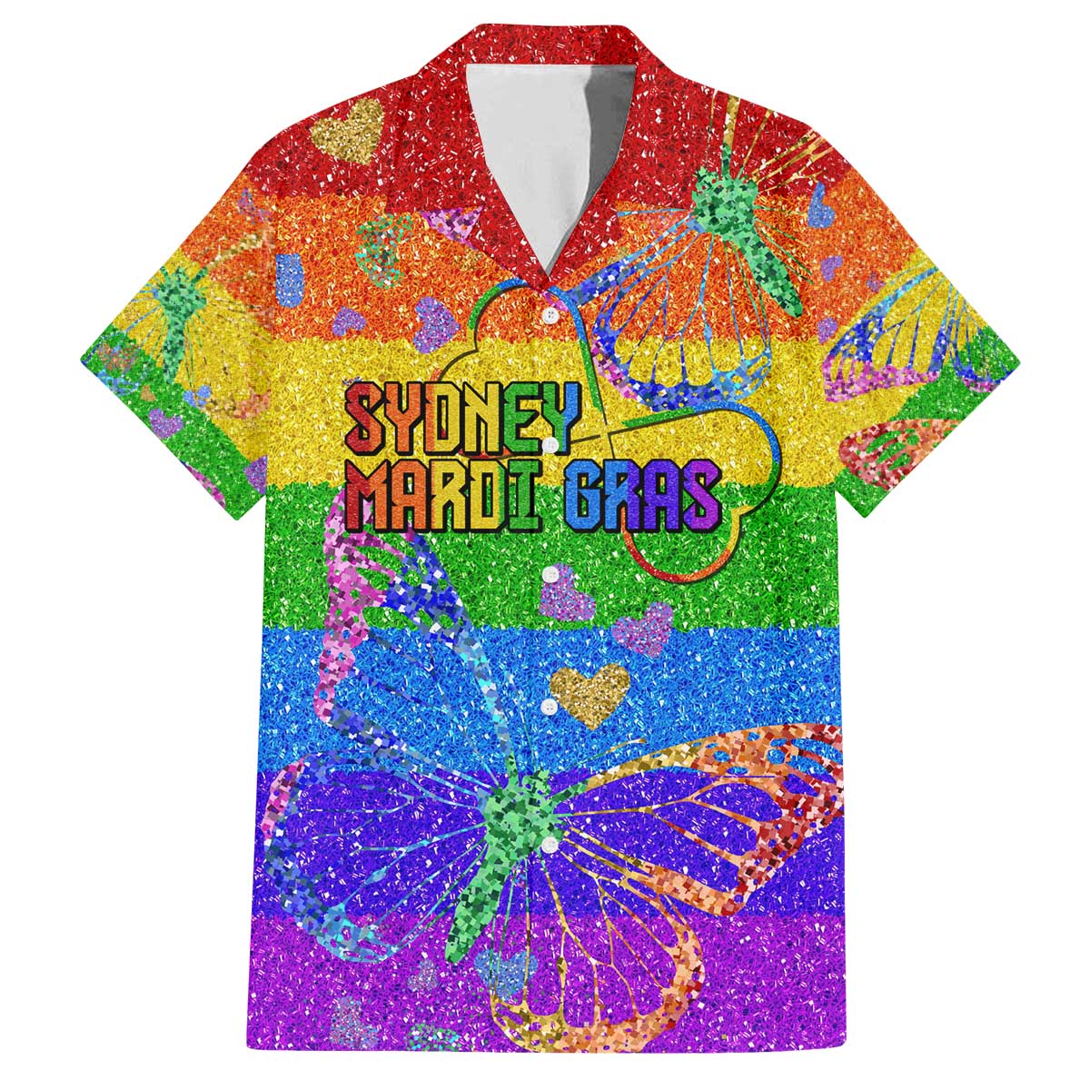 Sydney Mardi Gras Personalized Family Matching Off The Shoulder Long Sleeve Dress and Hawaiian Shirt Pride Rainbow Glitter Colorful Style - Wonder Print Shop