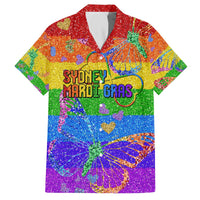 Sydney Mardi Gras Personalized Family Matching Off The Shoulder Long Sleeve Dress and Hawaiian Shirt Pride Rainbow Glitter Colorful Style - Wonder Print Shop