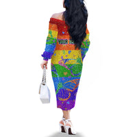 Sydney Mardi Gras Personalized Family Matching Off The Shoulder Long Sleeve Dress and Hawaiian Shirt Pride Rainbow Glitter Colorful Style - Wonder Print Shop