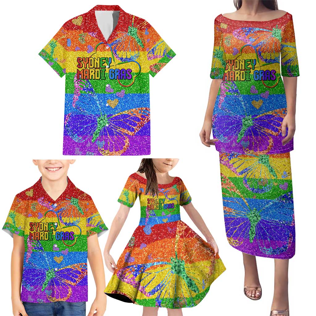 Sydney Mardi Gras Personalized Family Matching Puletasi and Hawaiian Shirt Pride Rainbow Glitter Colorful Style - Wonder Print Shop