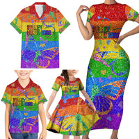 Sydney Mardi Gras Personalized Family Matching Short Sleeve Bodycon Dress and Hawaiian Shirt Pride Rainbow Glitter Colorful Style - Wonder Print Shop
