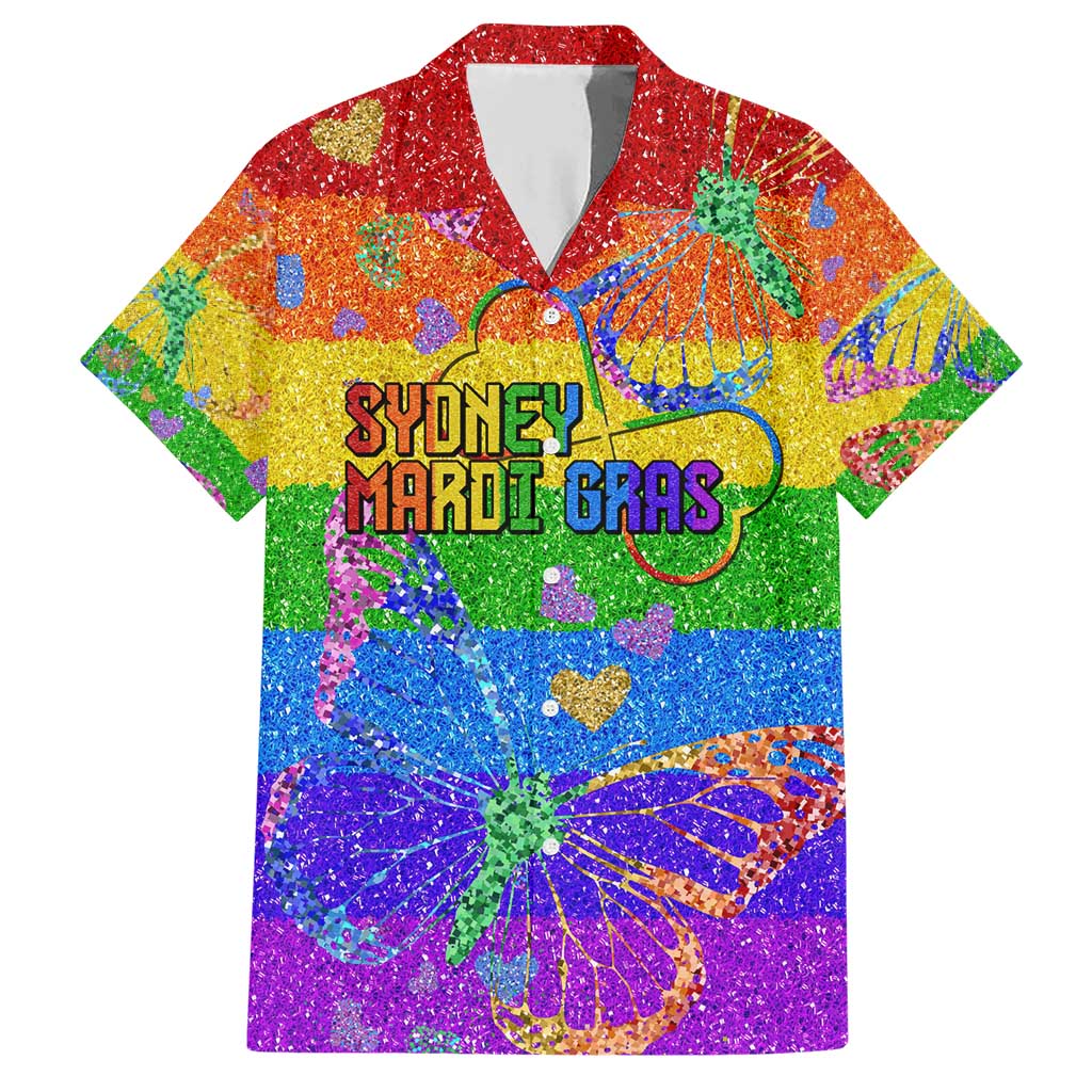 Sydney Mardi Gras Personalized Family Matching Short Sleeve Bodycon Dress and Hawaiian Shirt Pride Rainbow Glitter Colorful Style - Wonder Print Shop
