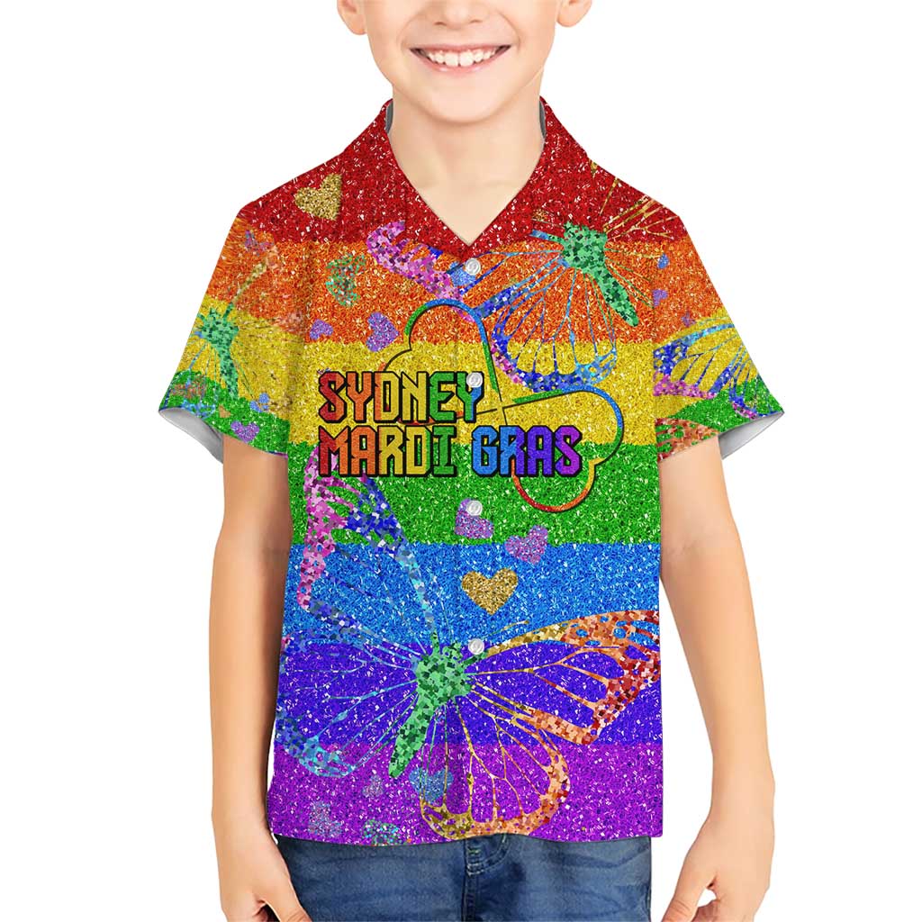 Sydney Mardi Gras Personalized Family Matching Short Sleeve Bodycon Dress and Hawaiian Shirt Pride Rainbow Glitter Colorful Style - Wonder Print Shop