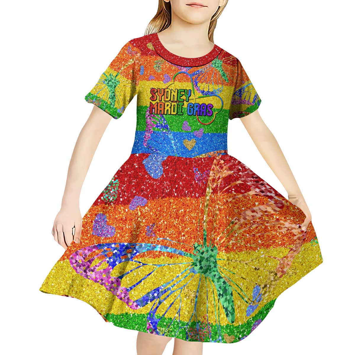 Sydney Mardi Gras Personalized Kid Short Sleeve Dress Pride Rainbow Glitter Colorful Style - Wonder Print Shop