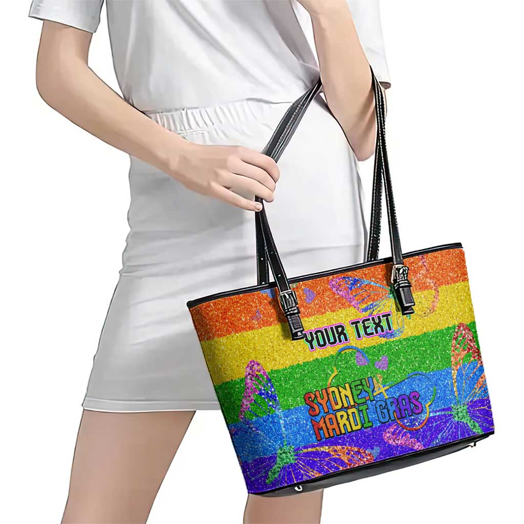 Sydney Mardi Gras Personalized Leather Tote Bag Pride Rainbow Glitter Colorful Style - Wonder Print Shop