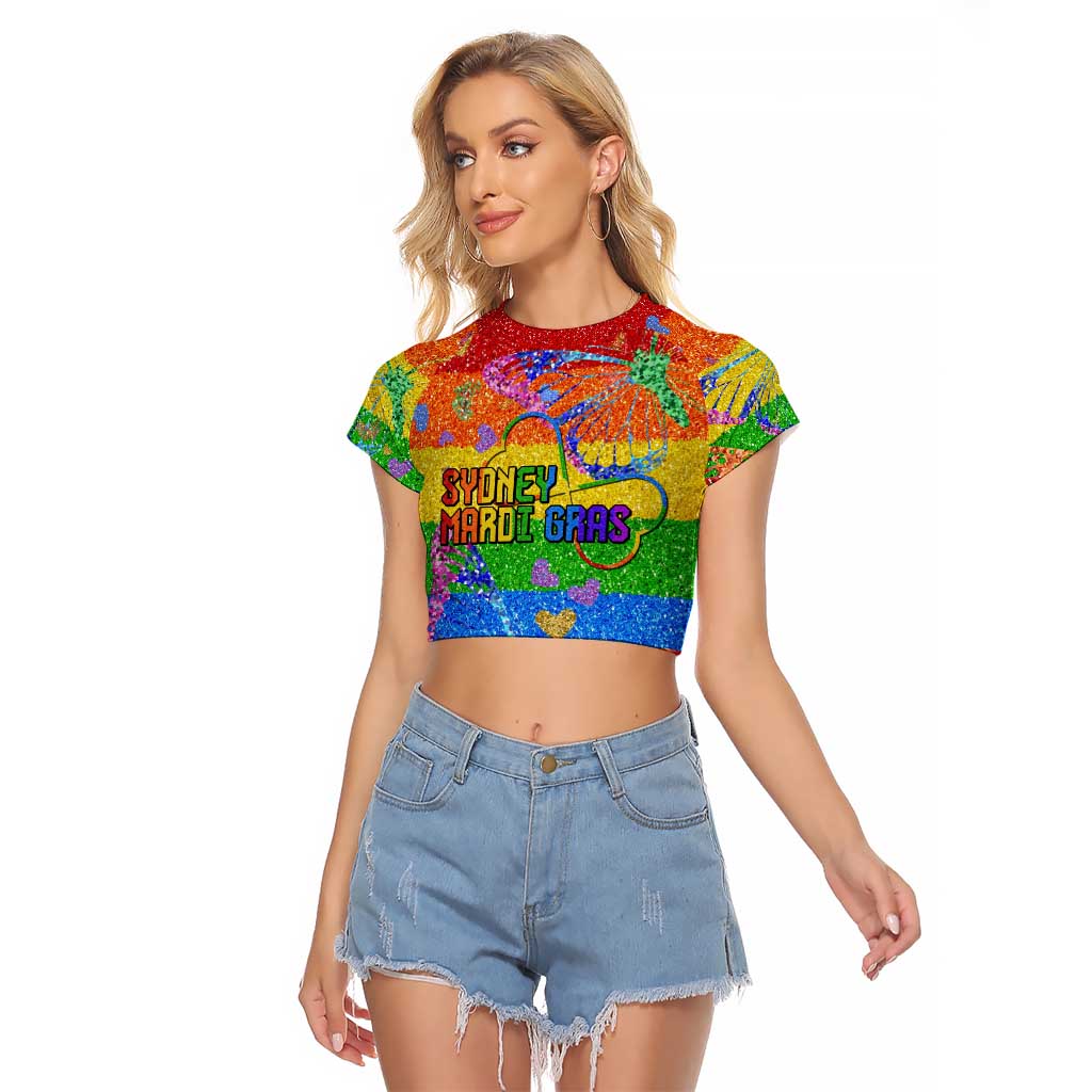 Sydney Mardi Gras Personalized Raglan Cropped T Shirt Pride Rainbow Glitter Colorful Style - Wonder Print Shop