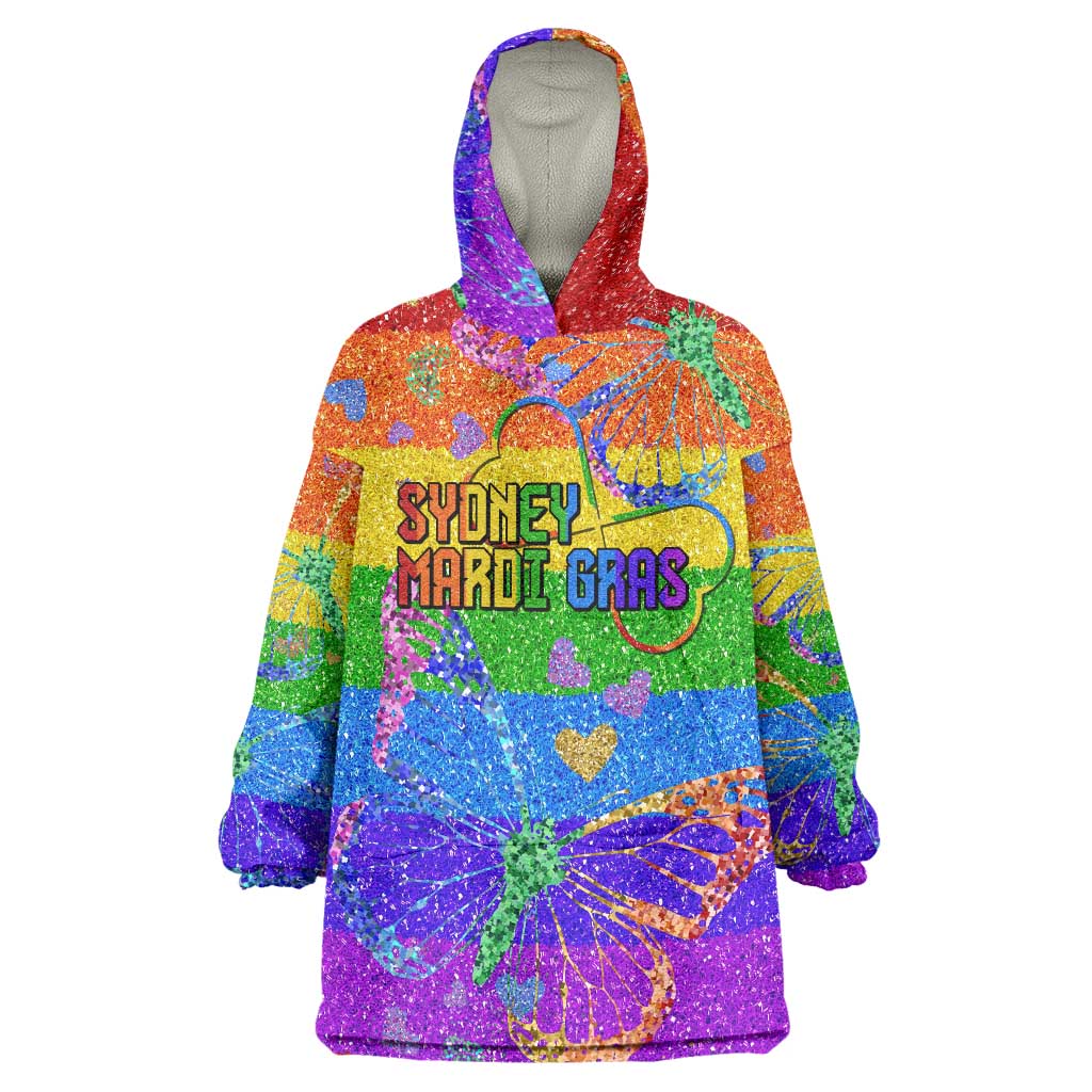 Sydney Mardi Gras Personalized Wearable Blanket Hoodie Pride Rainbow Glitter Colorful Style - Wonder Print Shop
