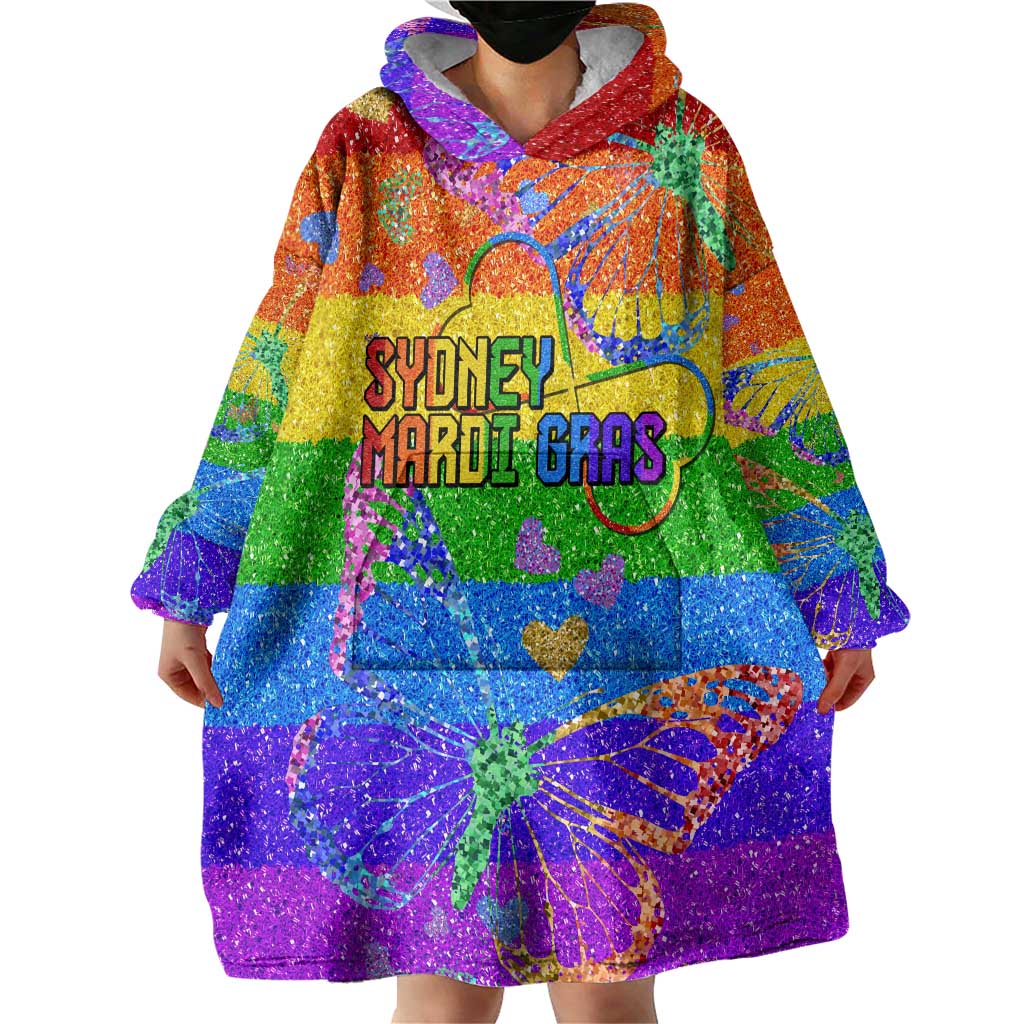 Sydney Mardi Gras Personalized Wearable Blanket Hoodie Pride Rainbow Glitter Colorful Style - Wonder Print Shop
