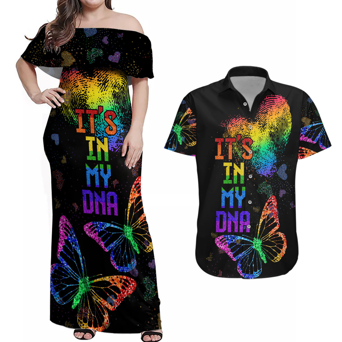 It's In My DNA LGBT History Month Couples Matching Off Shoulder Maxi Dress and Hawaiian Shirt LT9 - Wonder Print Shop