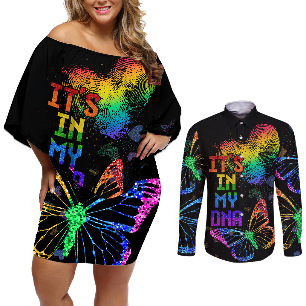 It's In My DNA LGBT History Month Couples Matching Off Shoulder Short Dress and Long Sleeve Button Shirt LT9 - Wonder Print Shop