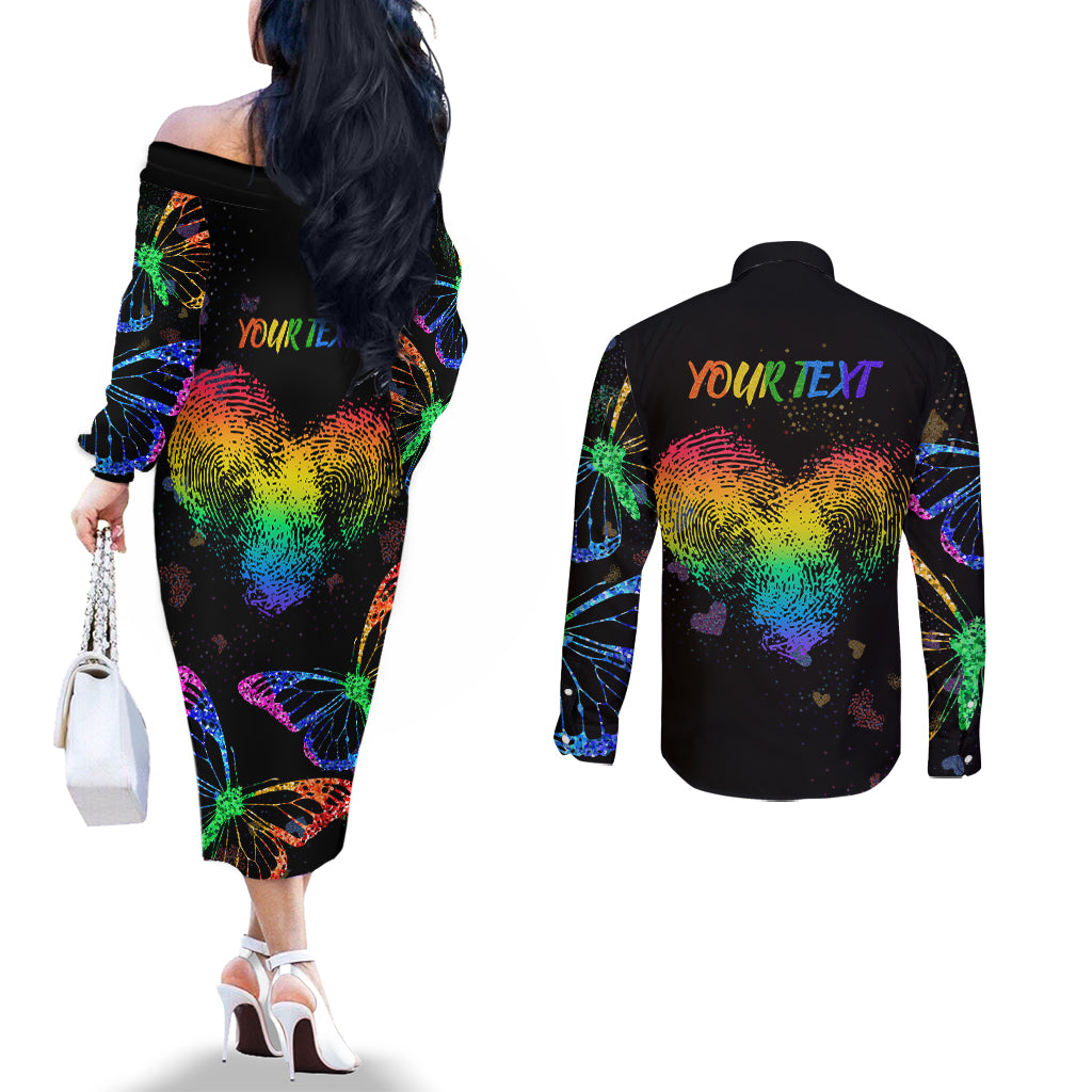 It's In My DNA LGBT History Month Couples Matching Off The Shoulder Long Sleeve Dress and Long Sleeve Button Shirt