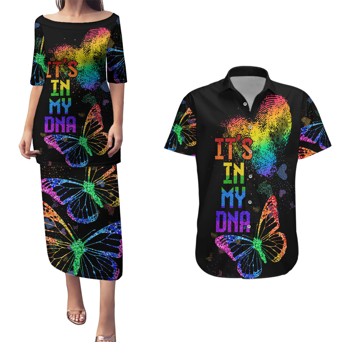 It's In My DNA LGBT History Month Couples Matching Puletasi and Hawaiian Shirt LT9 - Wonder Print Shop