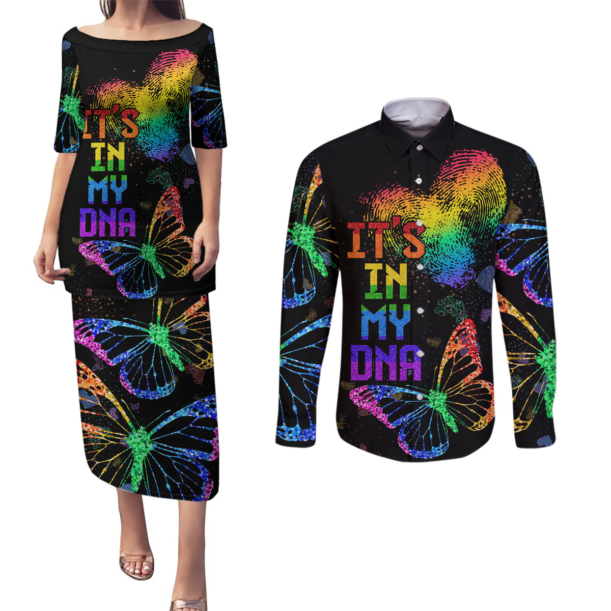 It's In My DNA LGBT History Month Couples Matching Puletasi and Long Sleeve Button Shirt LT9 - Wonder Print Shop