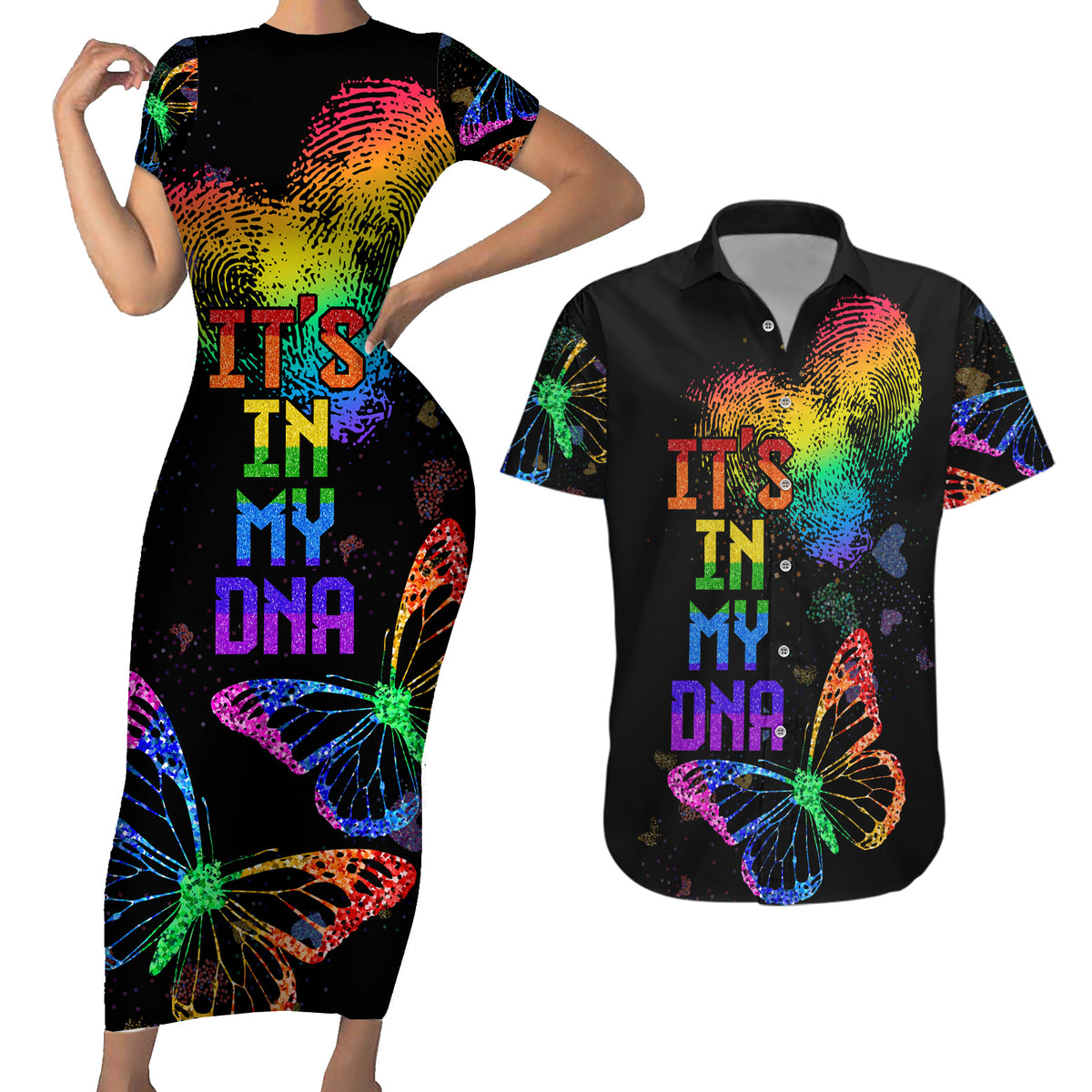 It's In My DNA LGBT History Month Couples Matching Short Sleeve Bodycon Dress and Hawaiian Shirt LT9 - Wonder Print Shop
