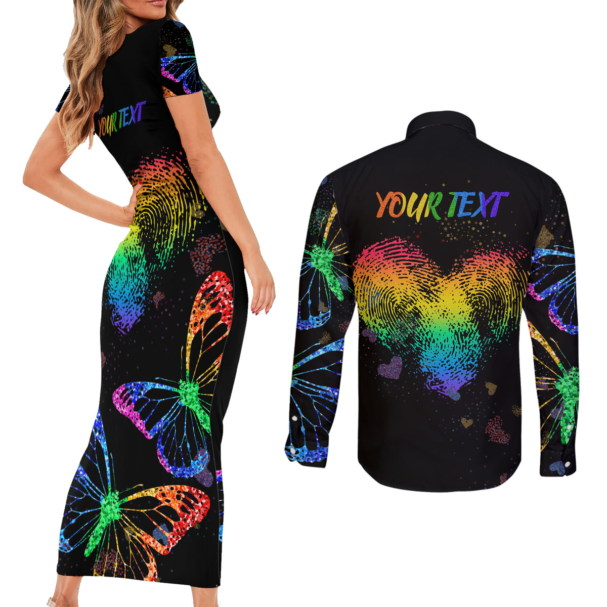 It's In My DNA LGBT History Month Couples Matching Short Sleeve Bodycon Dress and Long Sleeve Button Shirt LT9 - Wonder Print Shop