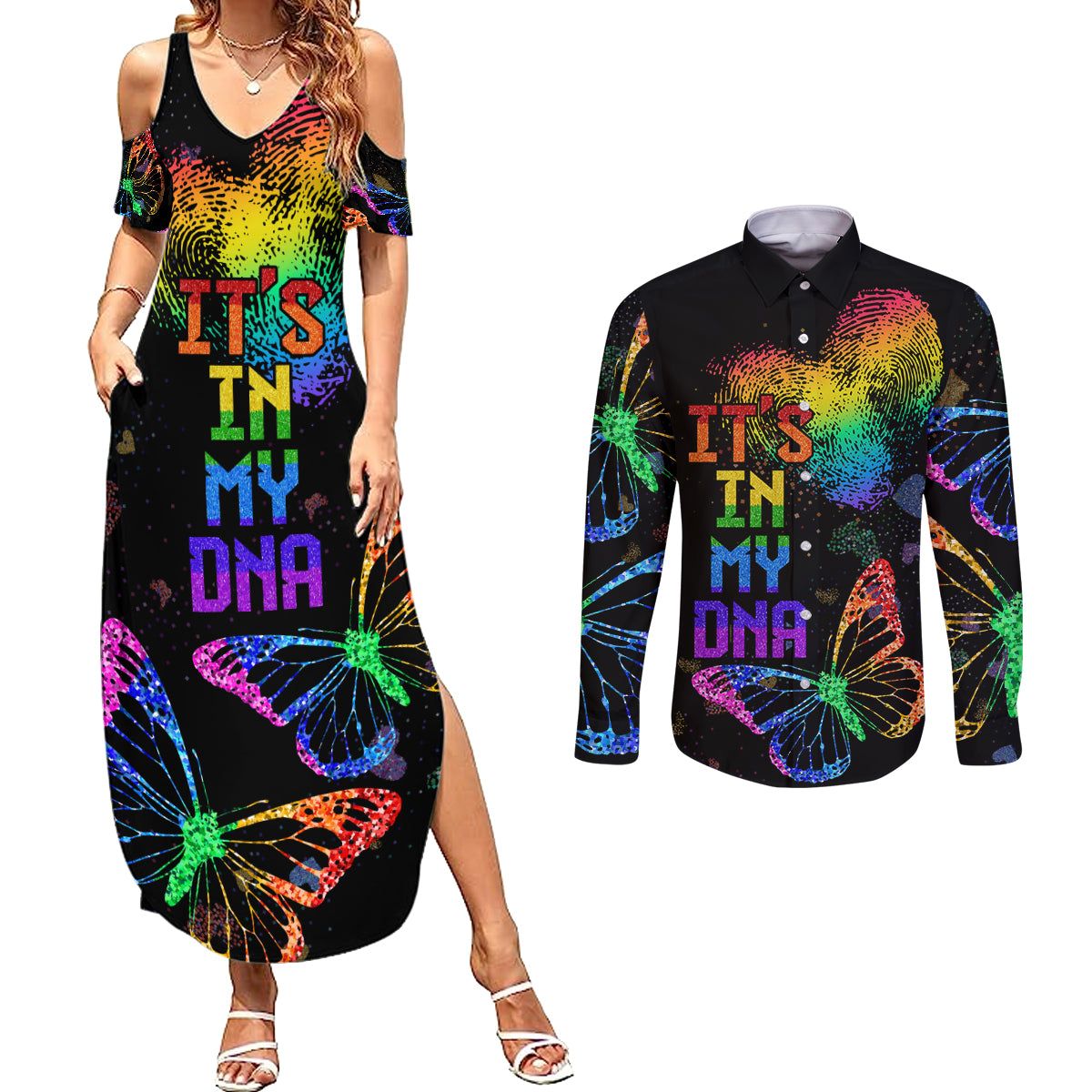 It's In My DNA LGBT History Month Couples Matching Summer Maxi Dress and Long Sleeve Button Shirt LT9 - Wonder Print Shop