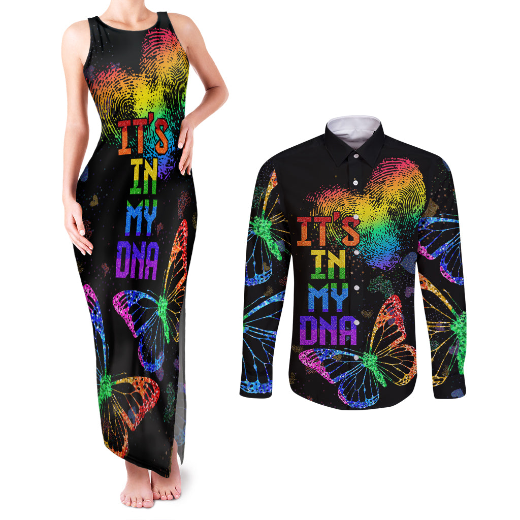 It's In My DNA LGBT History Month Couples Matching Tank Maxi Dress and Long Sleeve Button Shirt LT9 - Wonder Print Shop