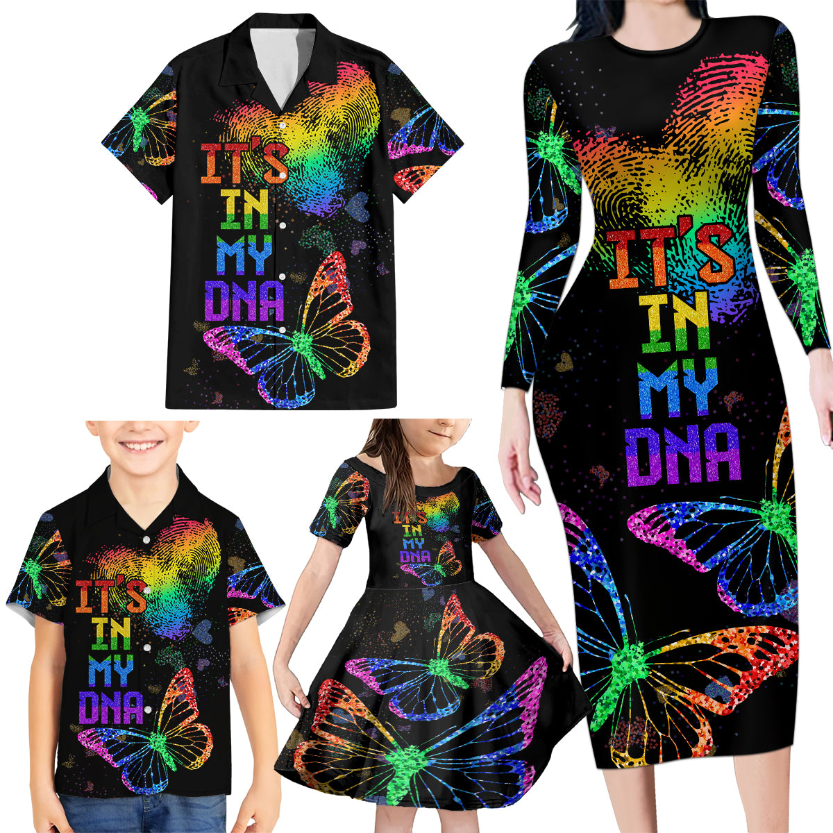 It's In My DNA LGBT History Month Family Matching Long Sleeve Bodycon Dress and Hawaiian Shirt LT9 - Wonder Print Shop