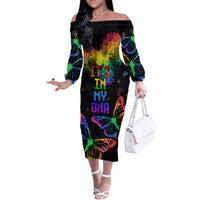 It's In My DNA LGBT History Month Family Matching Off Shoulder Long Sleeve Dress and Hawaiian Shirt - Wonder Print Shop
