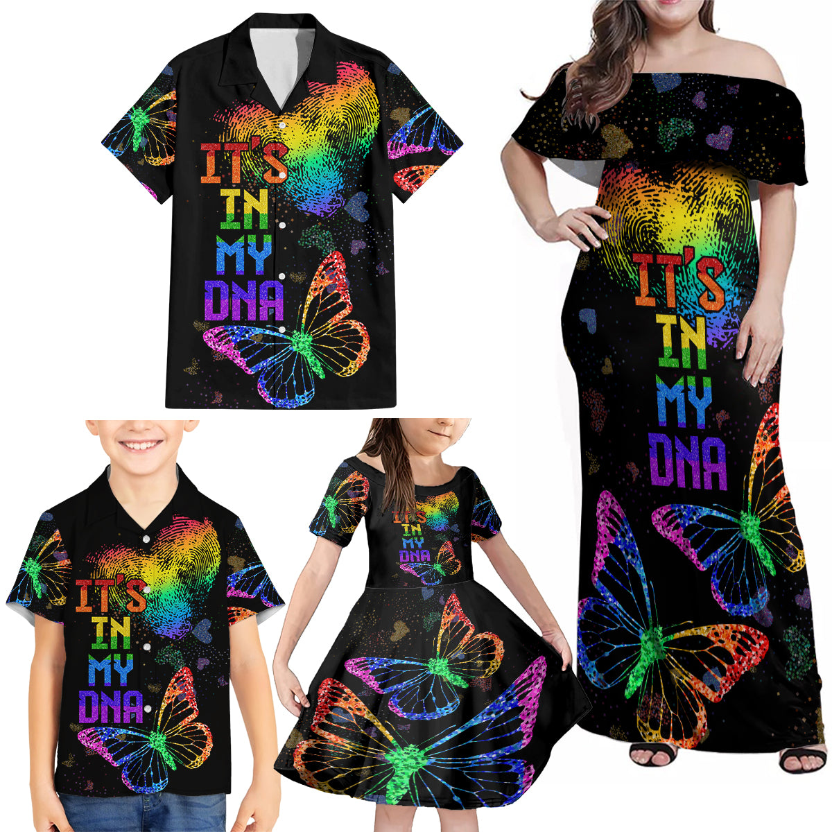 It's In My DNA LGBT History Month Family Matching Off Shoulder Maxi Dress and Hawaiian Shirt LT9 - Wonder Print Shop