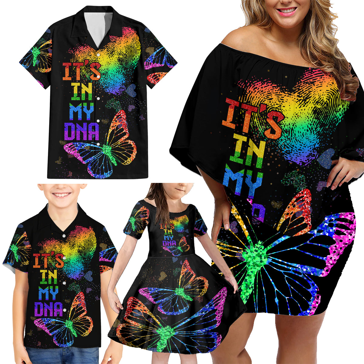 It's In My DNA LGBT History Month Family Matching Off Shoulder Short Dress and Hawaiian Shirt LT9 - Wonder Print Shop