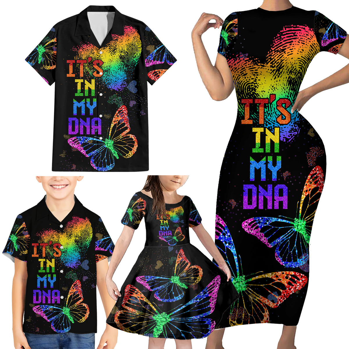 It's In My DNA LGBT History Month Family Matching Short Sleeve Bodycon Dress and Hawaiian Shirt - Wonder Print Shop