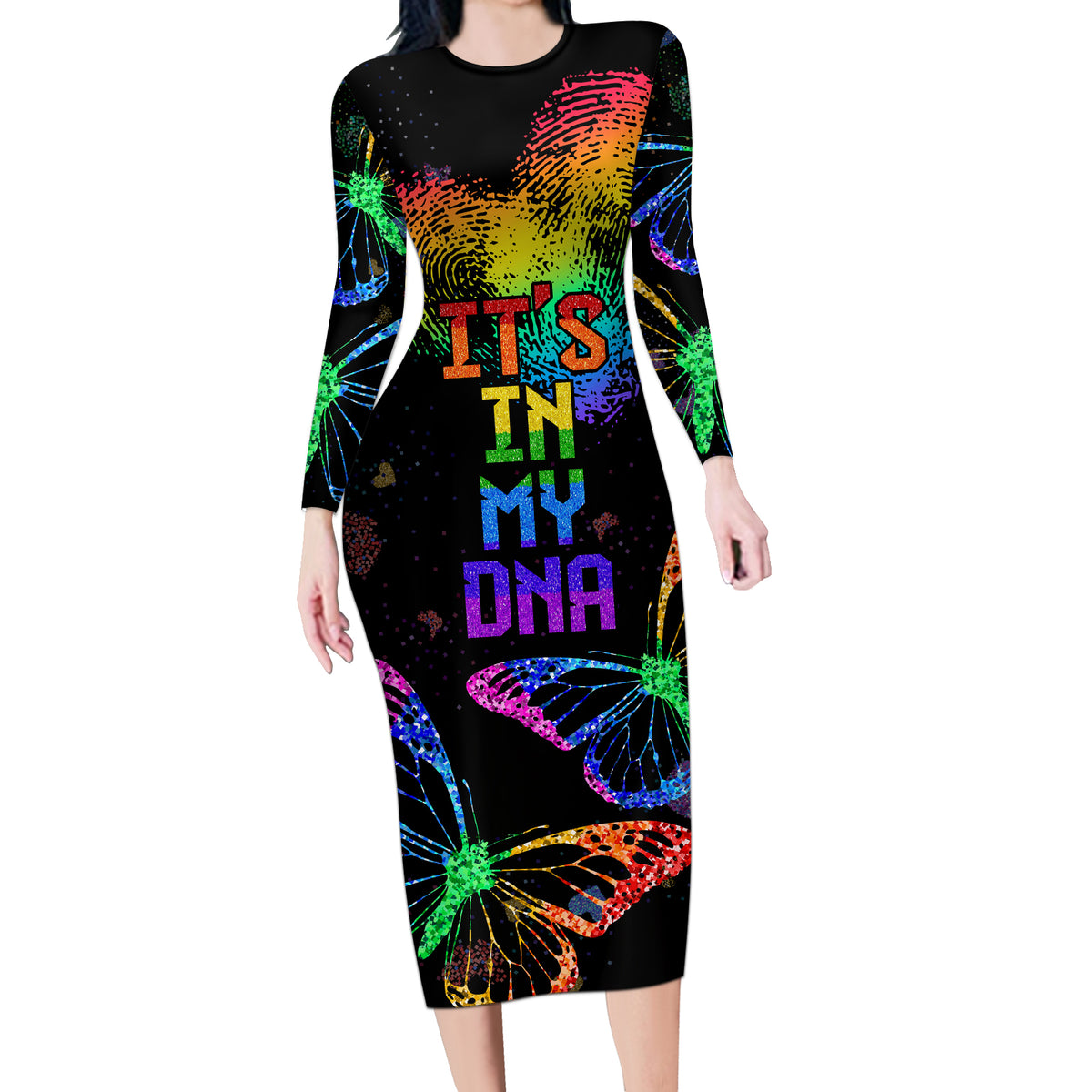 It's In My DNA LGBT History Month Long Sleeve Bodycon Dress - Wonder Print Shop