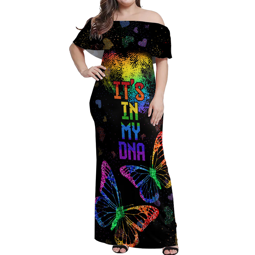 It's In My DNA LGBT History Month Off Shoulder Maxi Dress - Wonder Print Shop