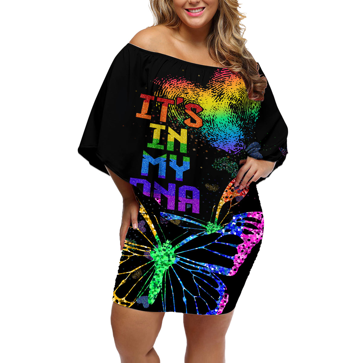 It's In My DNA LGBT History Month Off Shoulder Short Dress - Wonder Print Shop