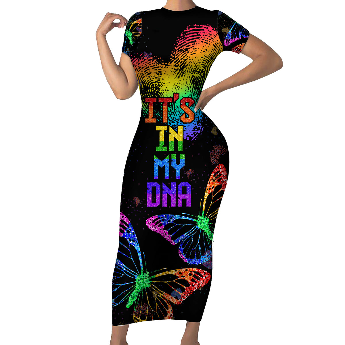 It's In My DNA LGBT History Month Short Sleeve Bodycon Dress - Wonder Print Shop