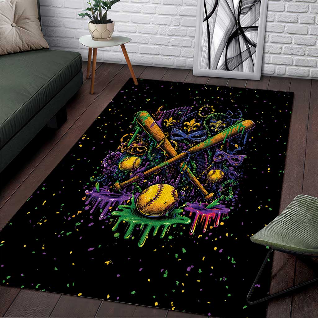 Mardi Gras Dripping Area Rug Baseball Ice Cream Drip - Wonder Print Shop