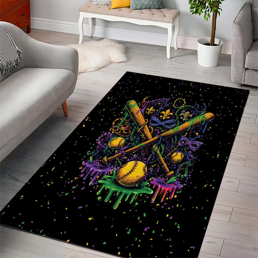 Mardi Gras Dripping Area Rug Baseball Ice Cream Drip - Wonder Print Shop