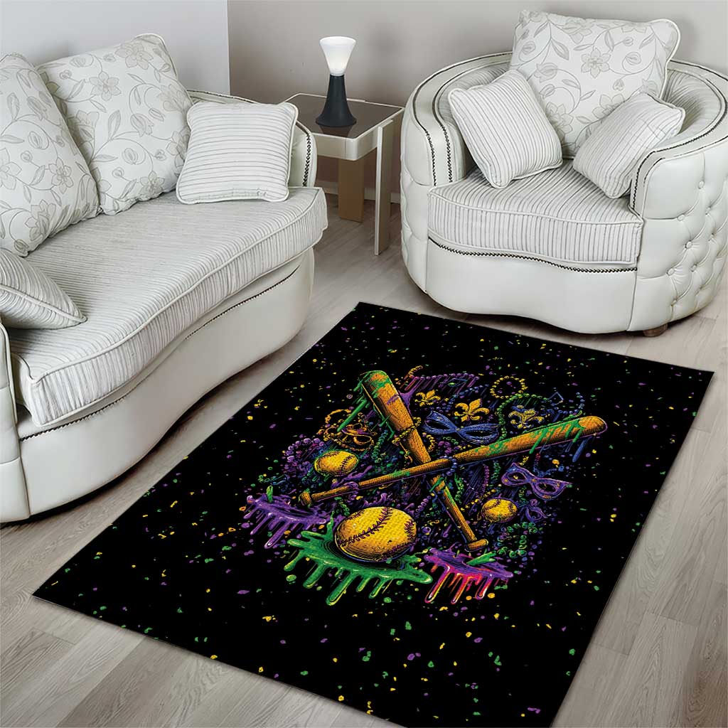 Mardi Gras Dripping Area Rug Baseball Ice Cream Drip - Wonder Print Shop