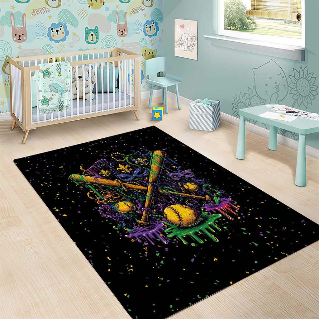 Mardi Gras Dripping Area Rug Baseball Ice Cream Drip - Wonder Print Shop